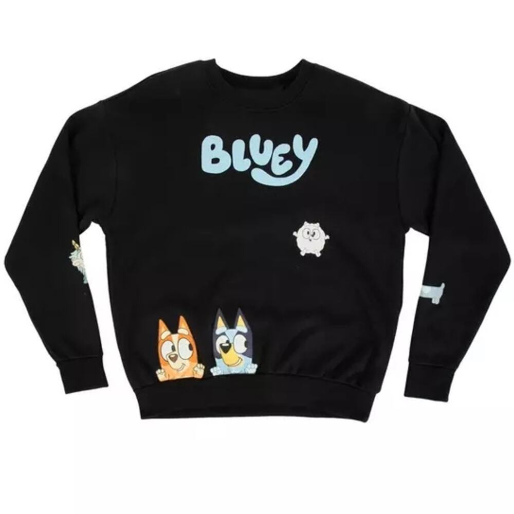 Bluey Adult Sweatshirt Bingo Pom Pom Unicorse Long Dog Black Sweater Unisex 2X